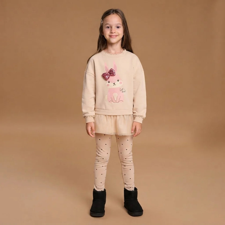 Sinsay Girl's Beige Sequins Printed Sweatshirt