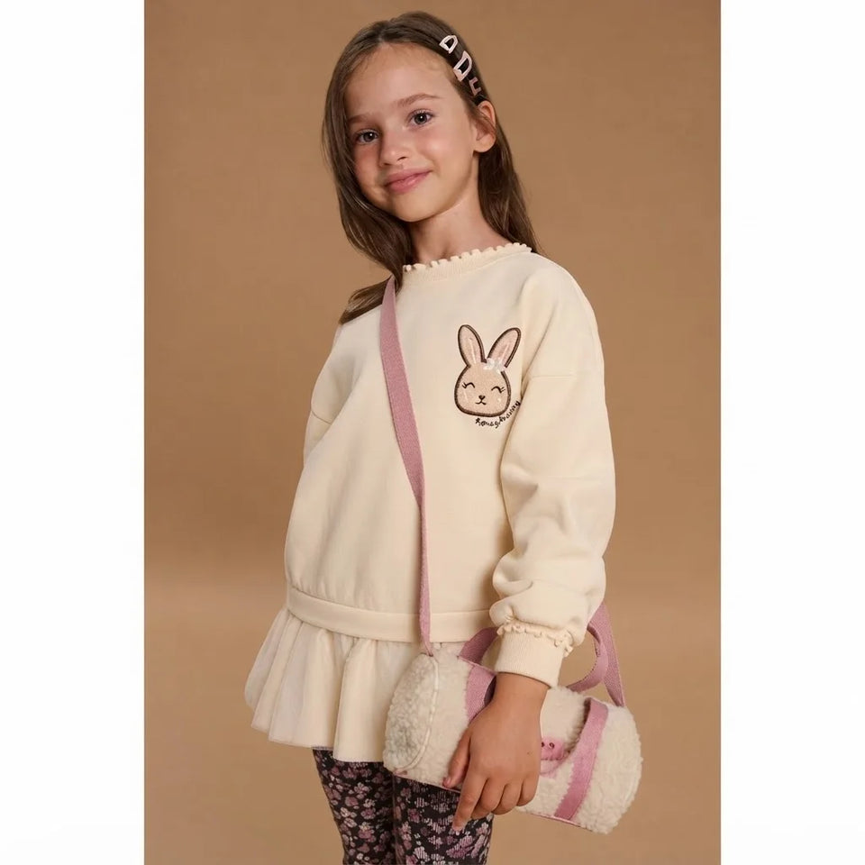 Sinsay Girl's Beige Chest Print Crewneck Sweatshirt