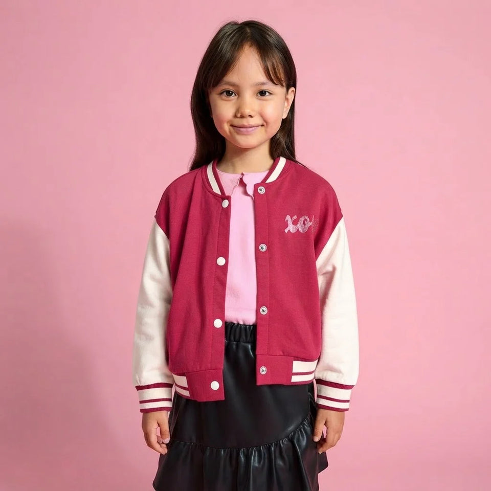 Sinsay Girl's Fuchsia & White Chest Print Jacket