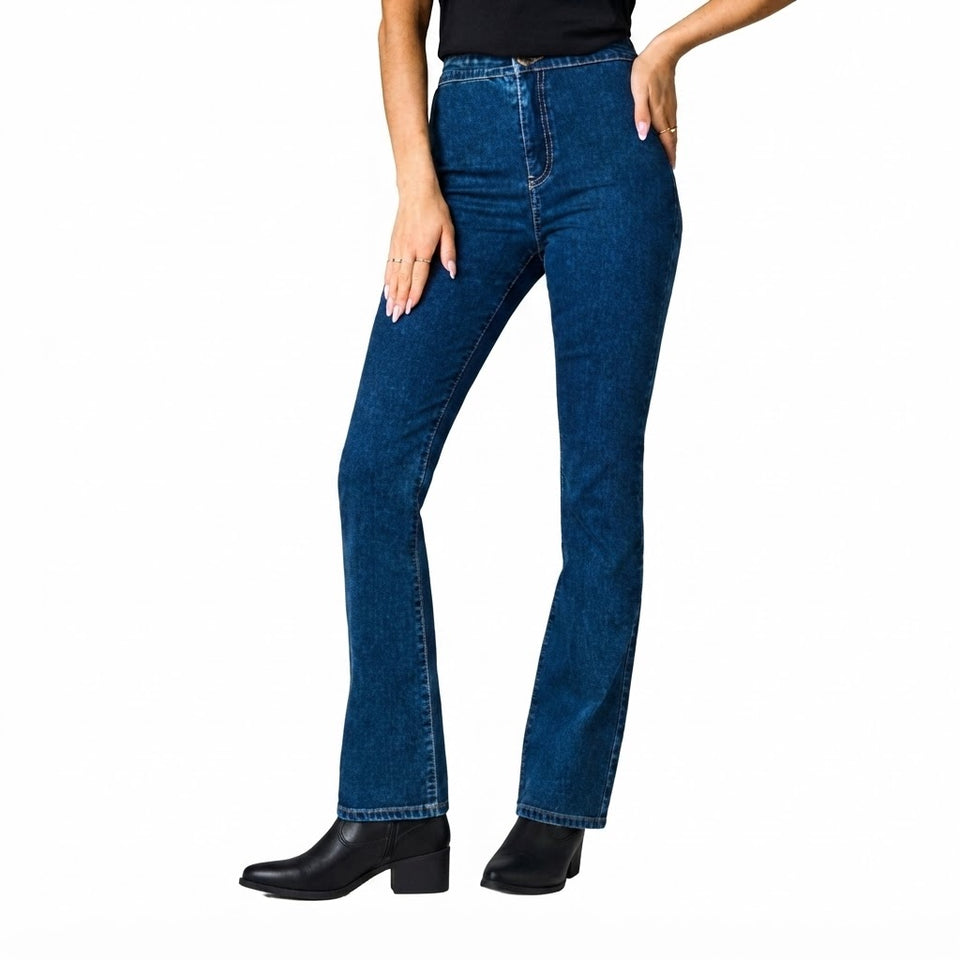 Sinsay Women's Dark Blue High-Waisted Flare Jeans