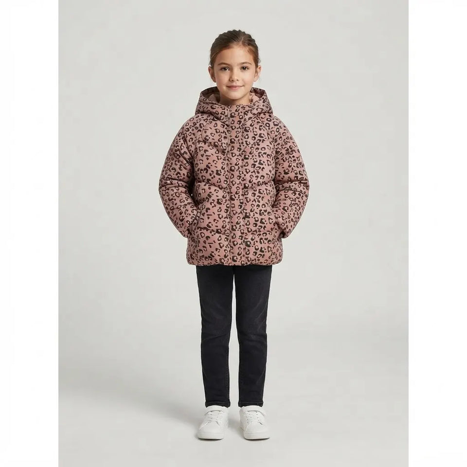 Sinsay Girl's Beige & Black Animal Print Quilted Jacket