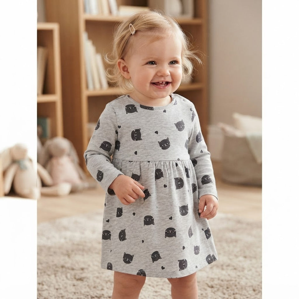Sinsay Girl's Grey & Black All Over Printed Dress