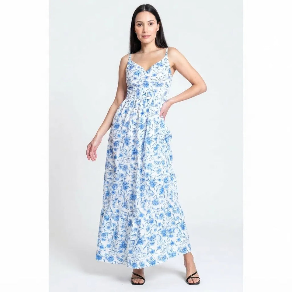 Sinsay Women's Blue & White Botanical Print Maxi Dress
