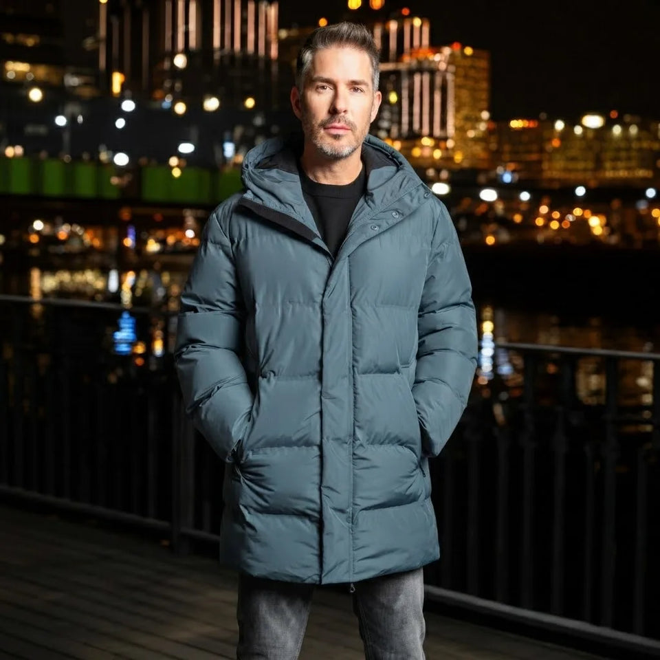 Sinsay Men's Steal Blue Padded Longline Puffer Coat