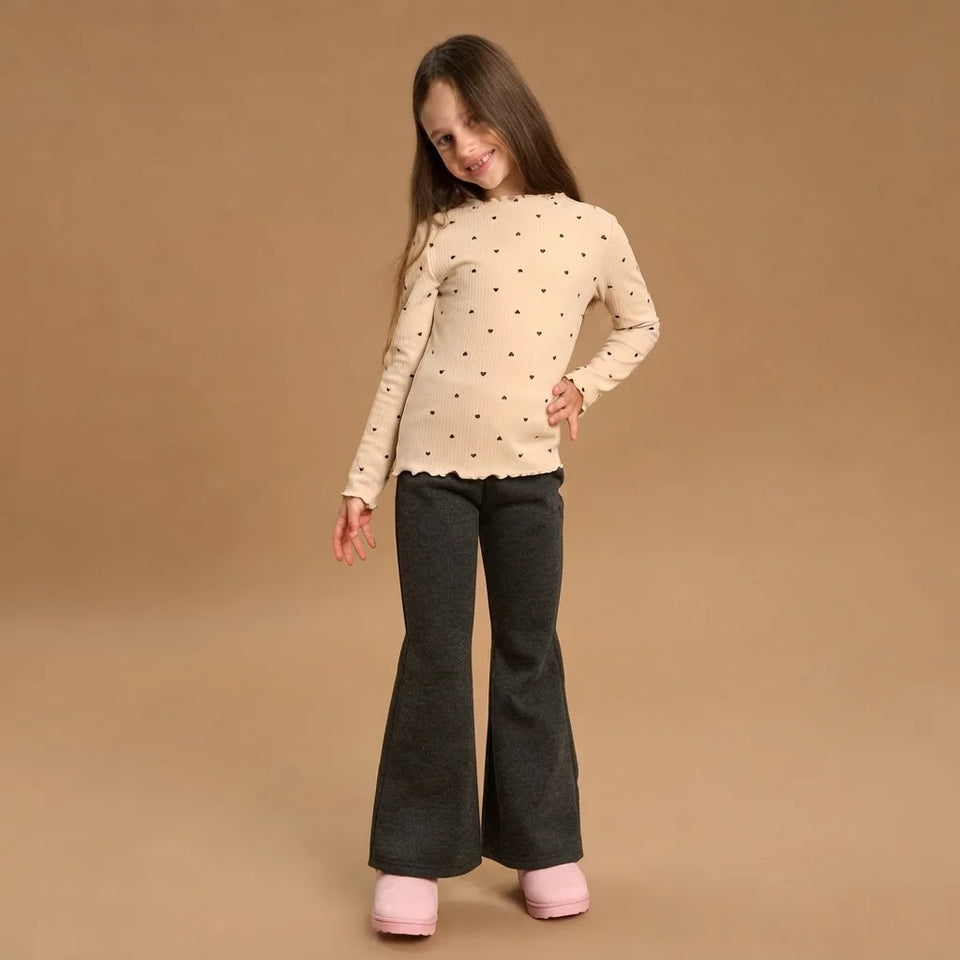 Sinsay Girl's Light Beige Heart-Pattern Blouse