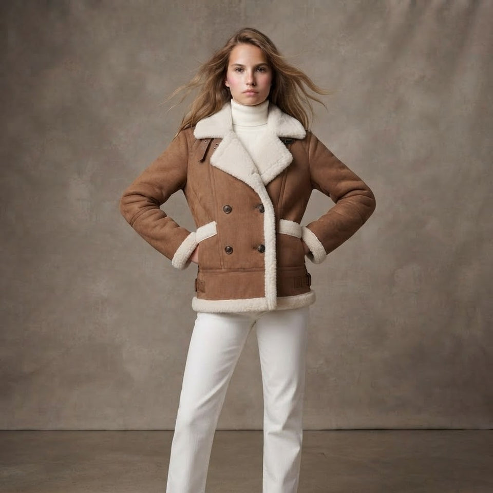 Sinsay Women's Camel Imitation Suede With Faux Fur Jacket