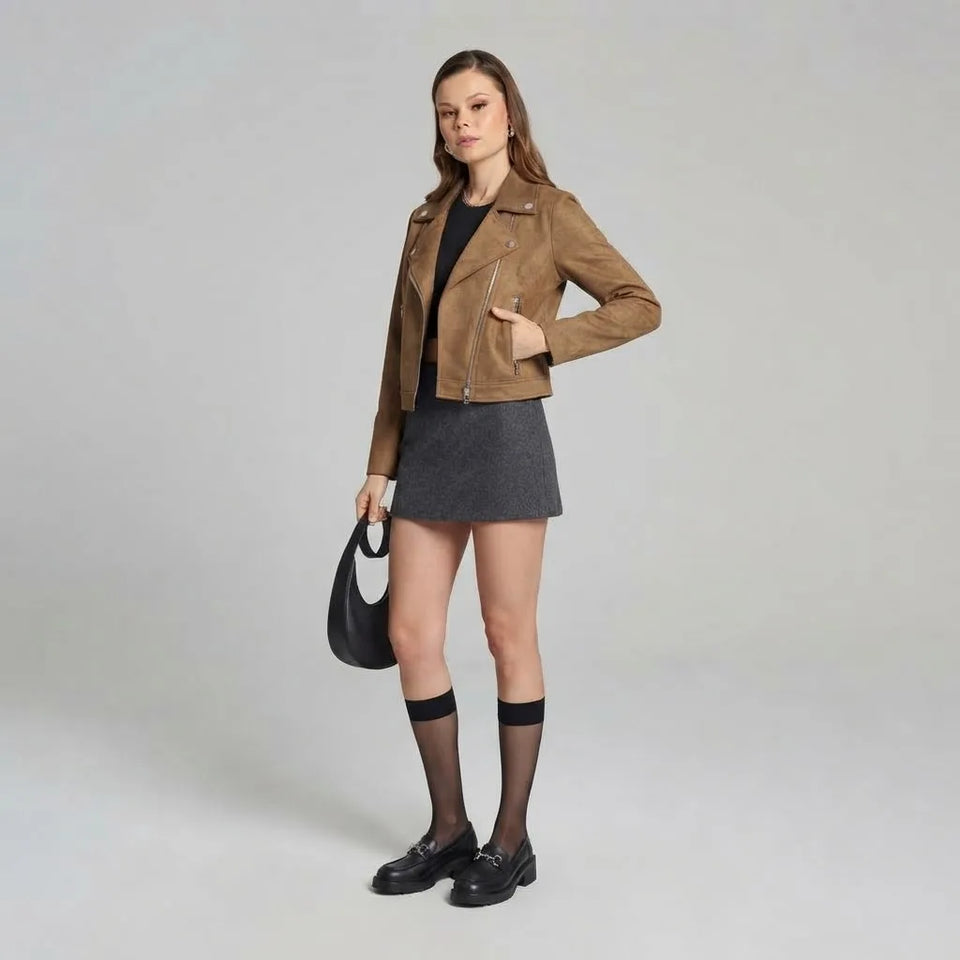 Sinsay Women's Brown Faux Suede Biker Jacket