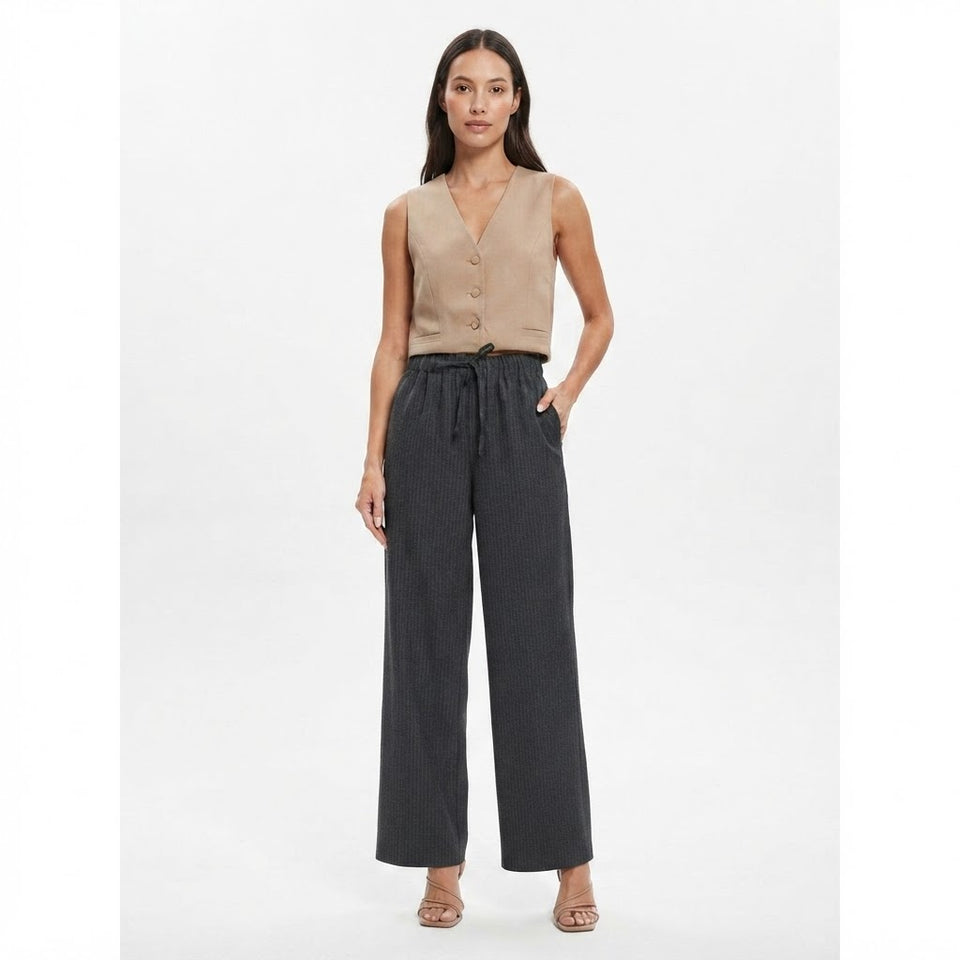 Sinsay Women's Dark Grey Pinstripe Wide Leg Pants