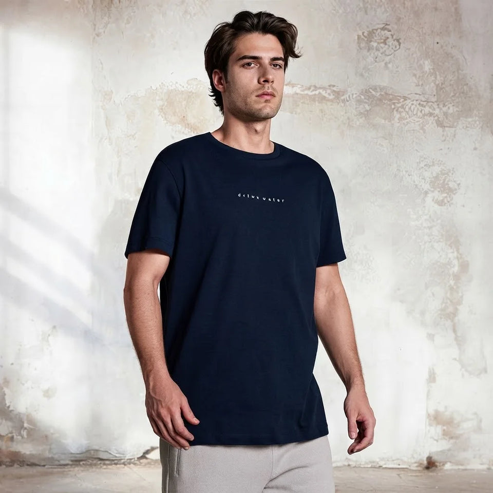 Sinsay Men's Navy Chest Print T-Shirt