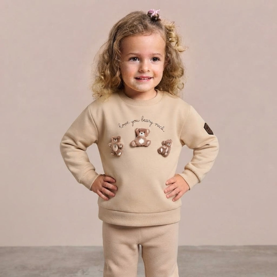 Sinsay Girl's Nude Teddy Bear Appliques Sweatshirt