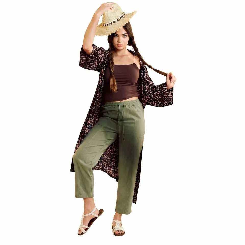 Sinsay Women's Olive Green Elastic Drawstring Waist Pants