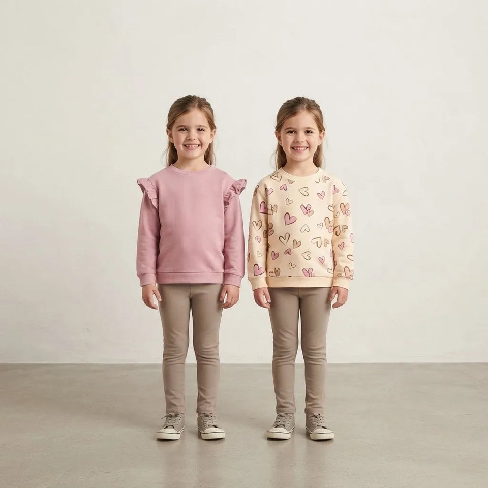 Sinsay Girl's Beige & Pink Printed Ruffled Pack Of 2 Sweatshirt