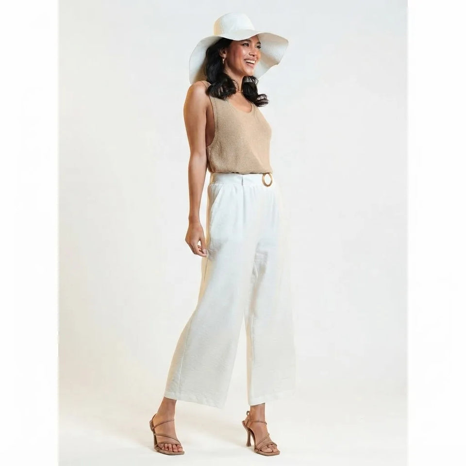 Sinsay Women's White Wide-Leg Cropped Trousers
