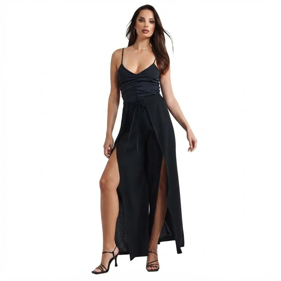 Sinsay Women's Black High-Slit Wide Leg Pants