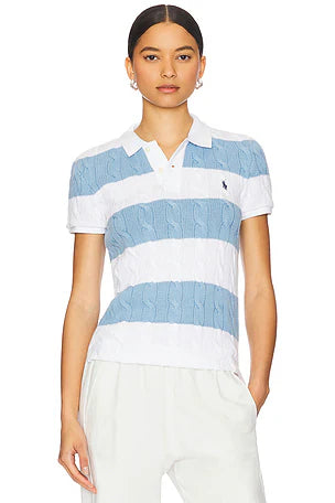 Polo Ralph Lauren Women's Blue & White Slim Fit Cable Knit T-Shirt | Polo Ralph Lauren In Lebanon