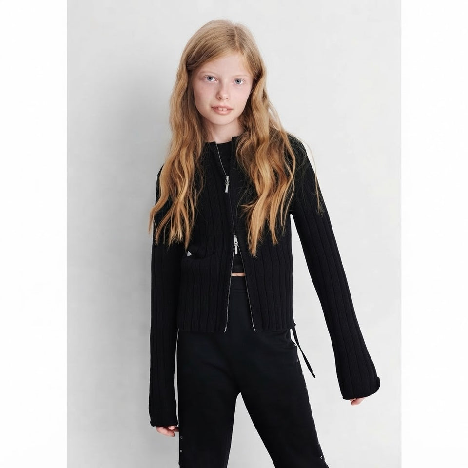 Sinsay Girl's Black Rib Knit Jacket