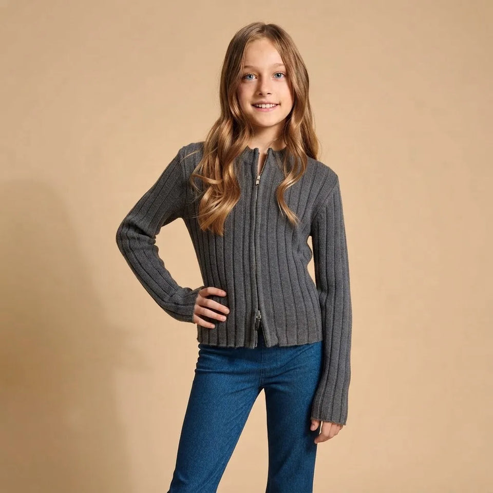 Sinsay Girl's Mid Grey Rib Knit Jacket