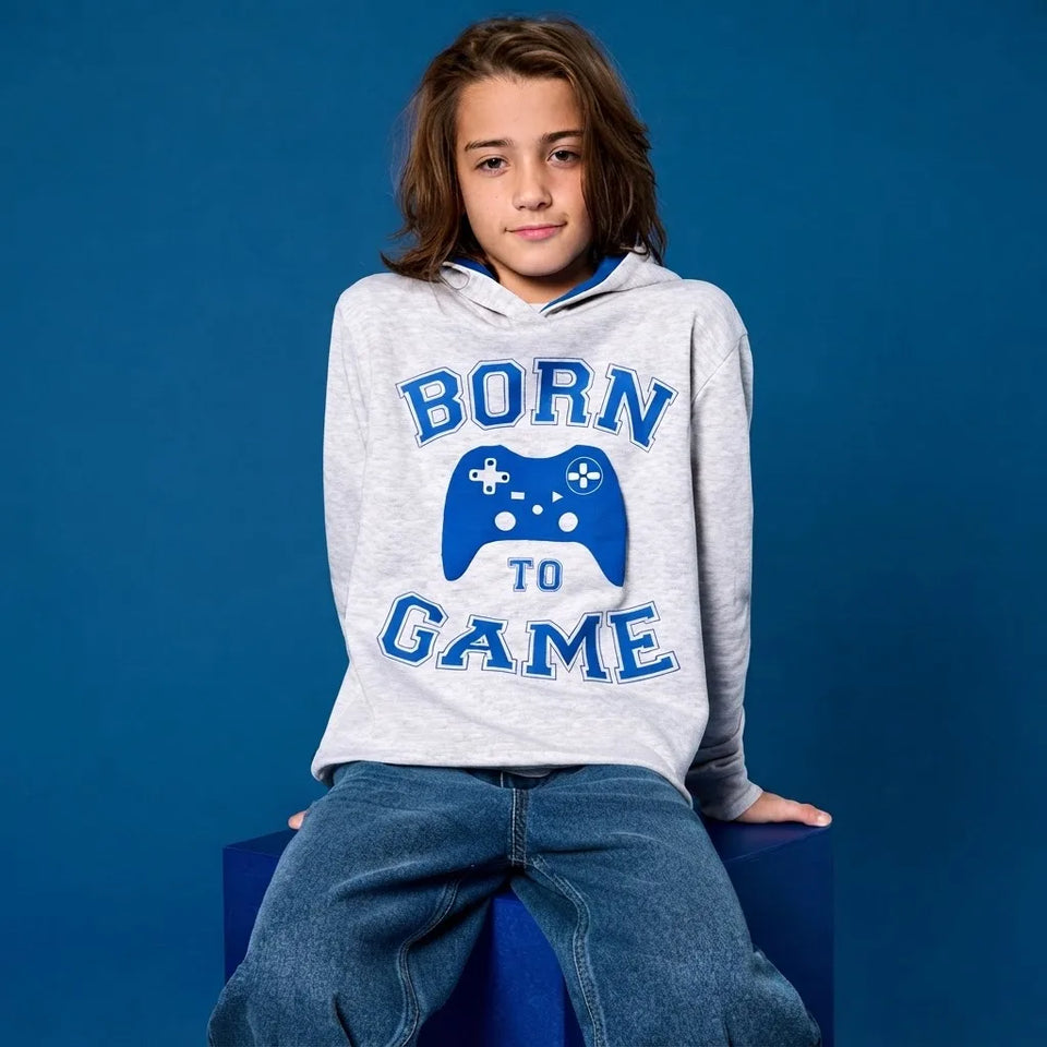 Sinsay Boy's Grey & Blue Printed Pullover Hoodie