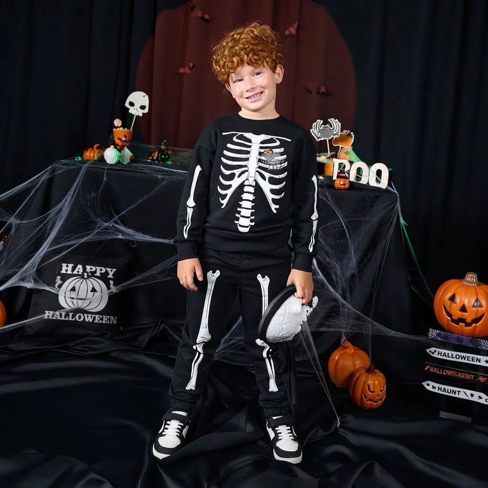 Sinsay Boy's Black Skeleton Print Jersey Set