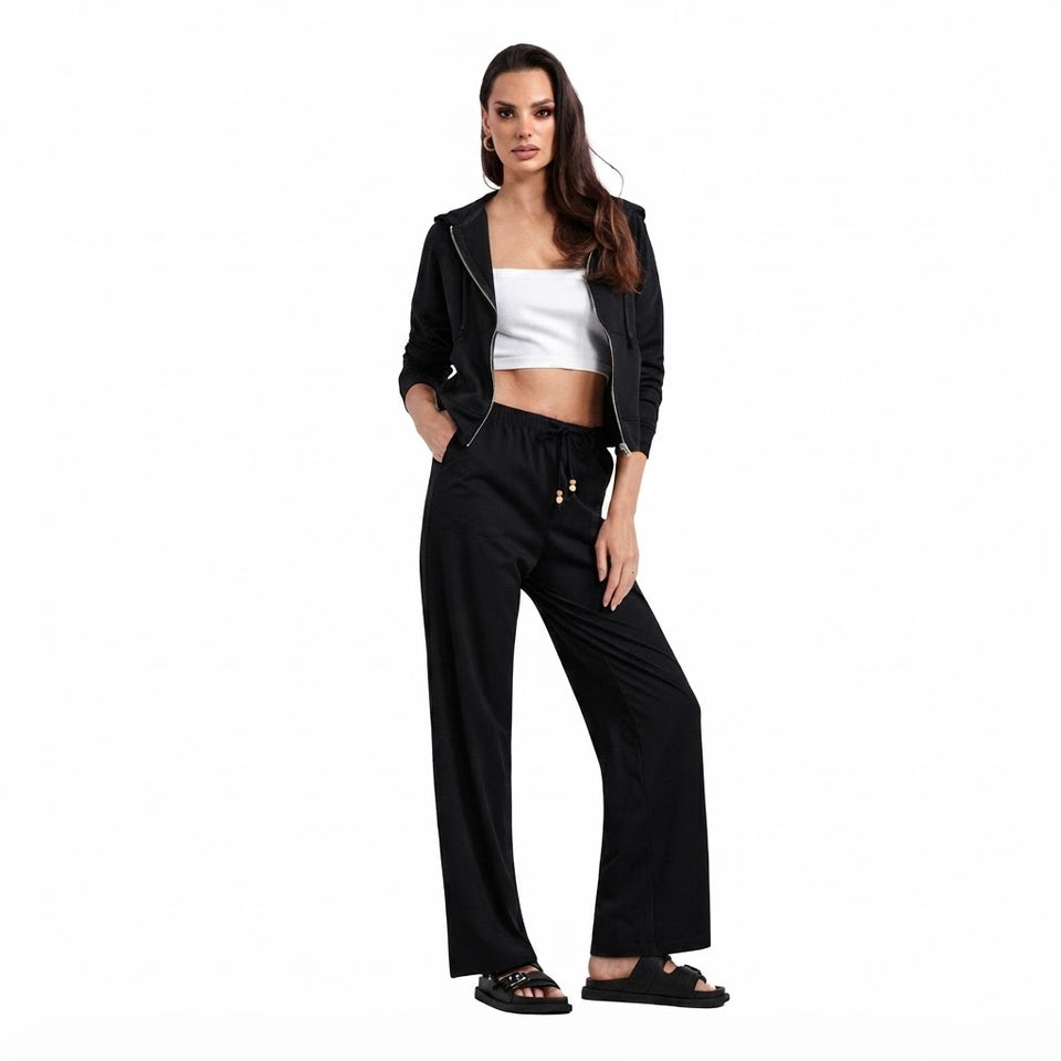 Sinsay Women's Black Elastic Waist Wide-Leg Pants