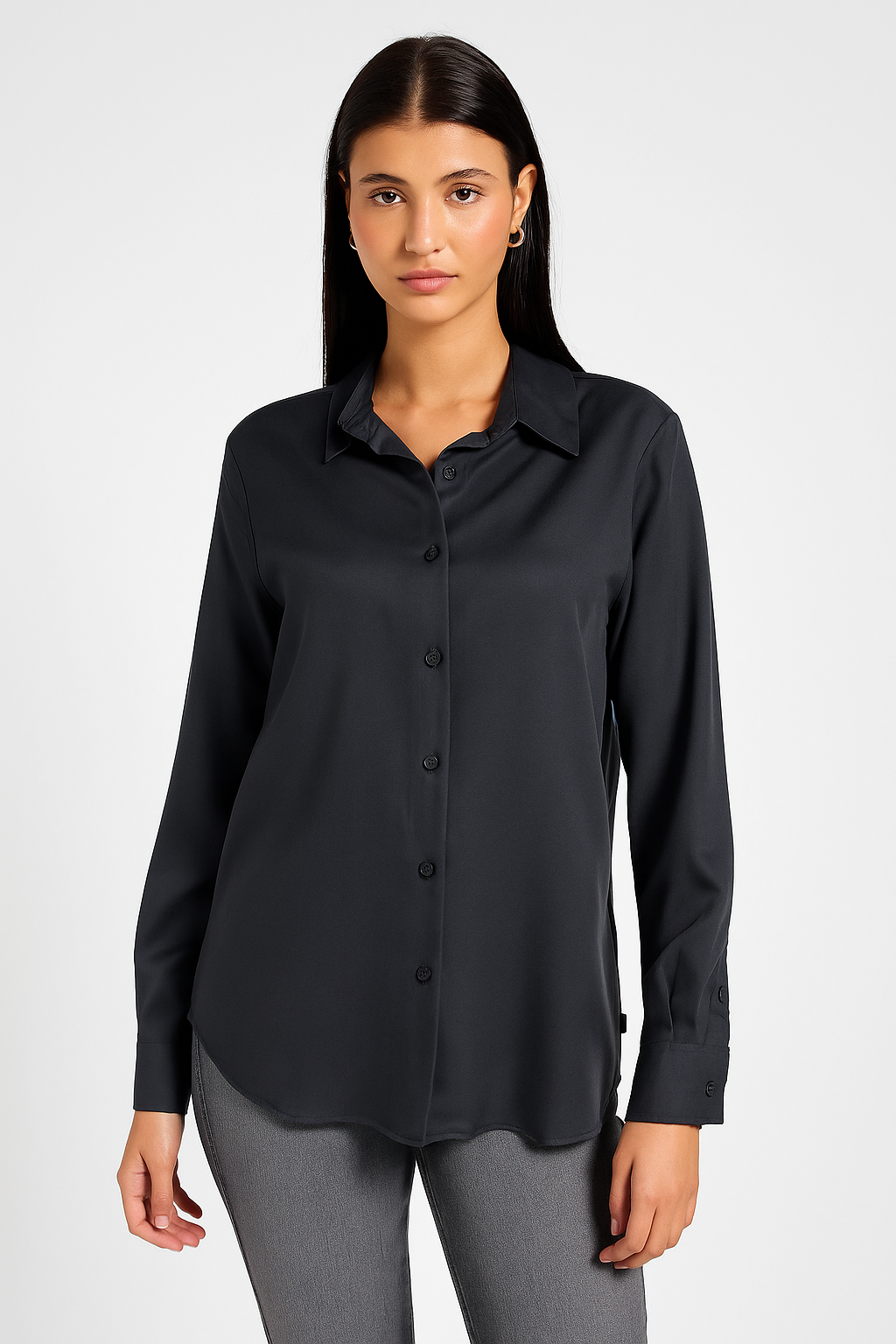 DKNY Women's Dark Grey Satin Finish Flowy Shirt | DKNY In Lebanon