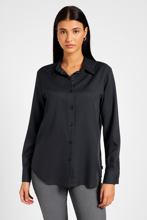 DKNY Women's Dark Grey Satin Finish Flowy Shirt | DKNY In Lebanon