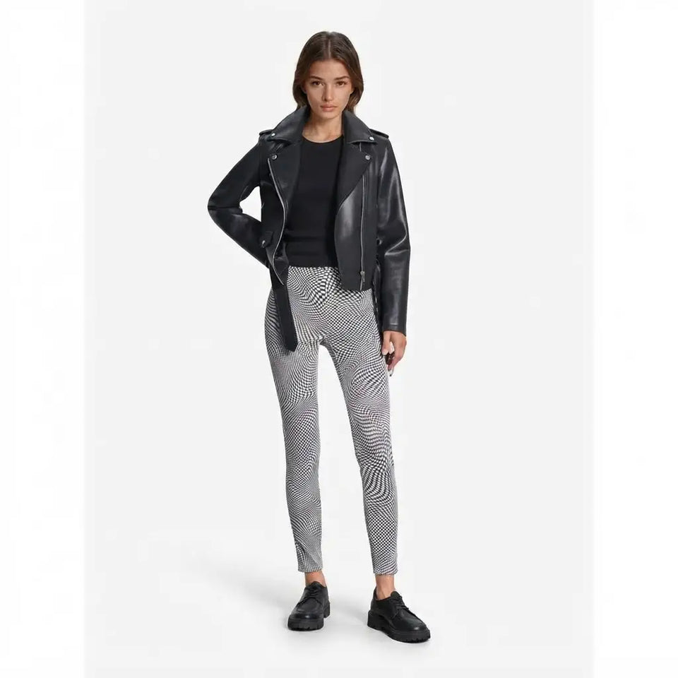 Sinsay Women's Black & White Checkered High-Waist Skinny Pants