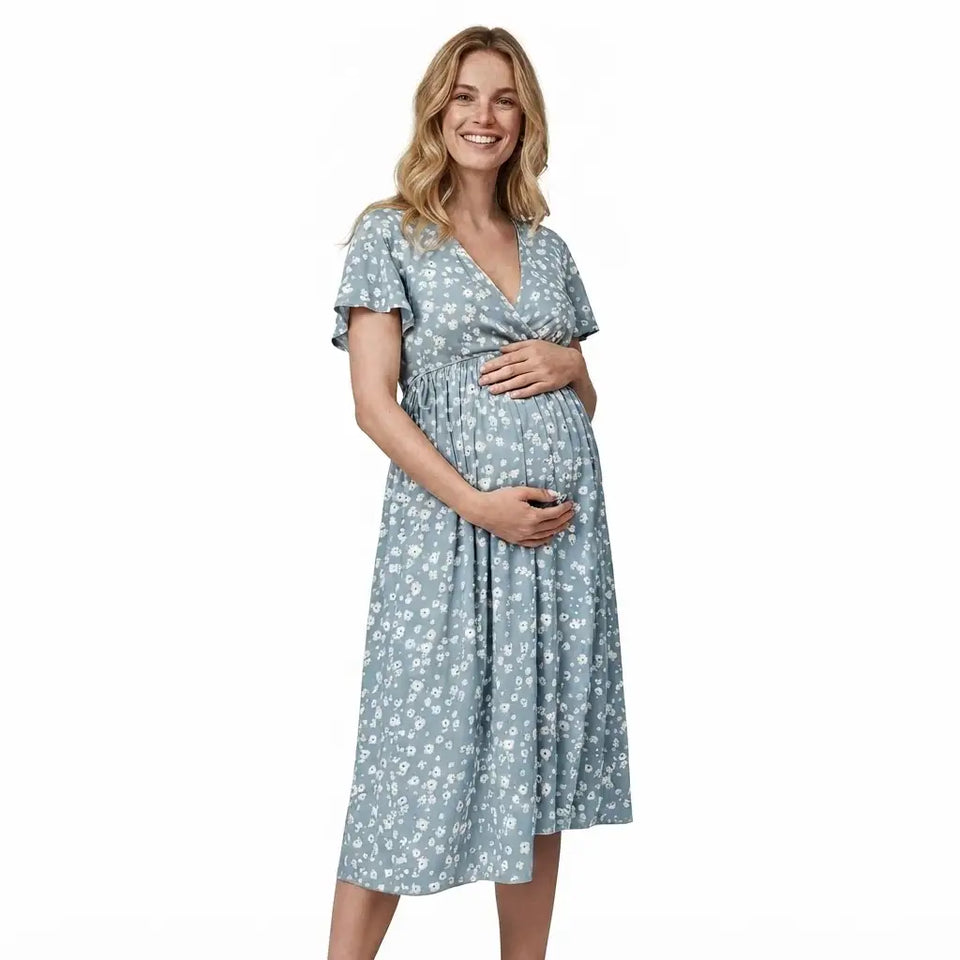 Sinsay Women's Light Green Floral Maternity Dress