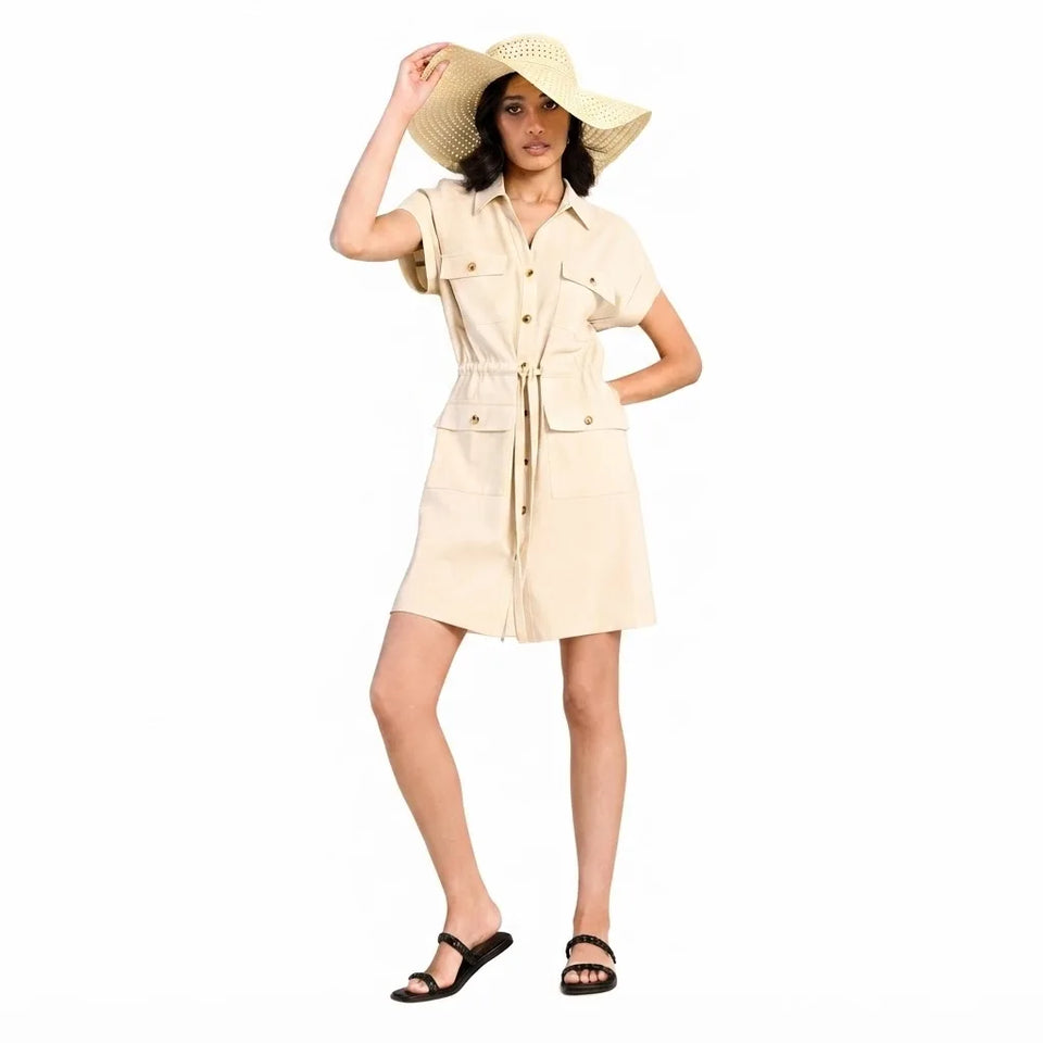 Sinsay Women's Light Beige Utility-Style Mini Shirt Dress