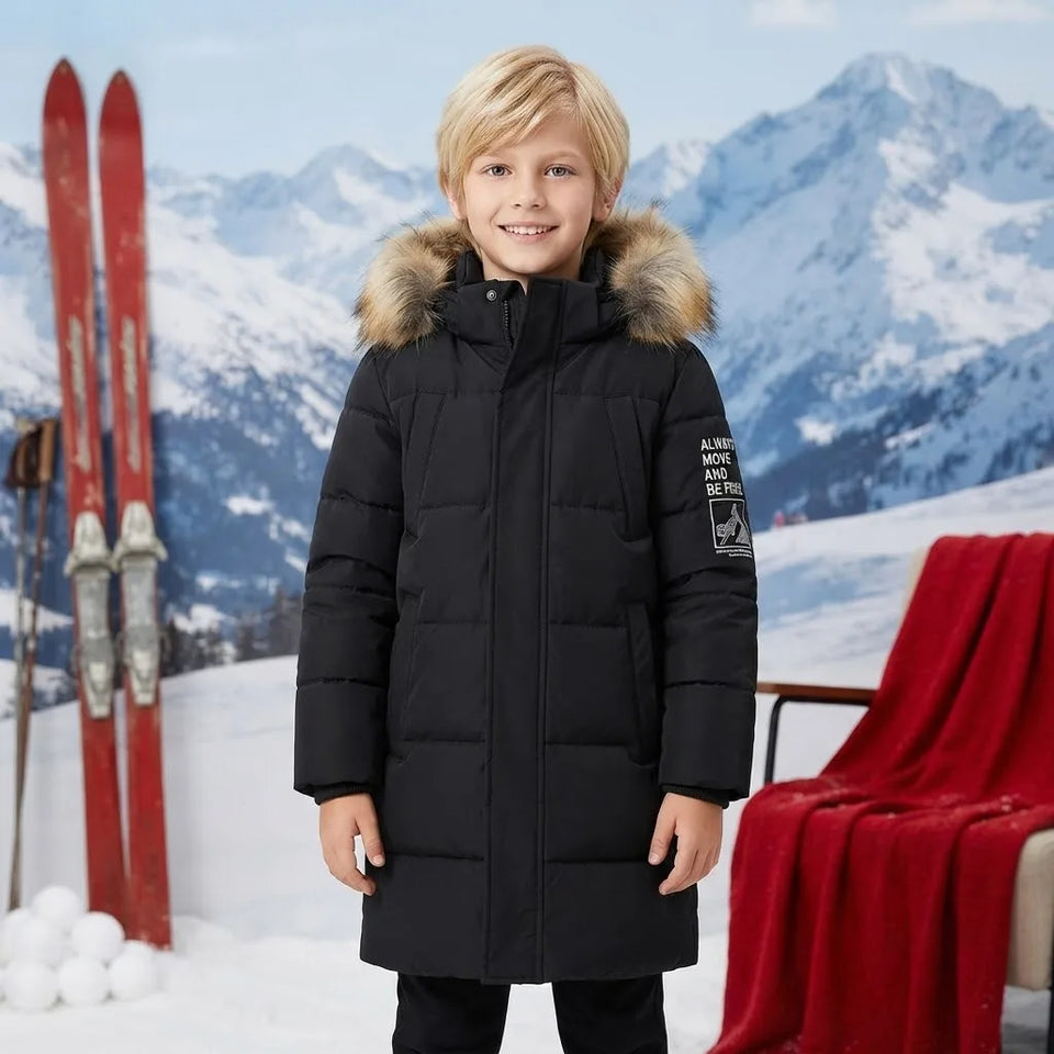 Sinsay Boy's Black Faux Fur Trimmed Hooded Padded Coat
