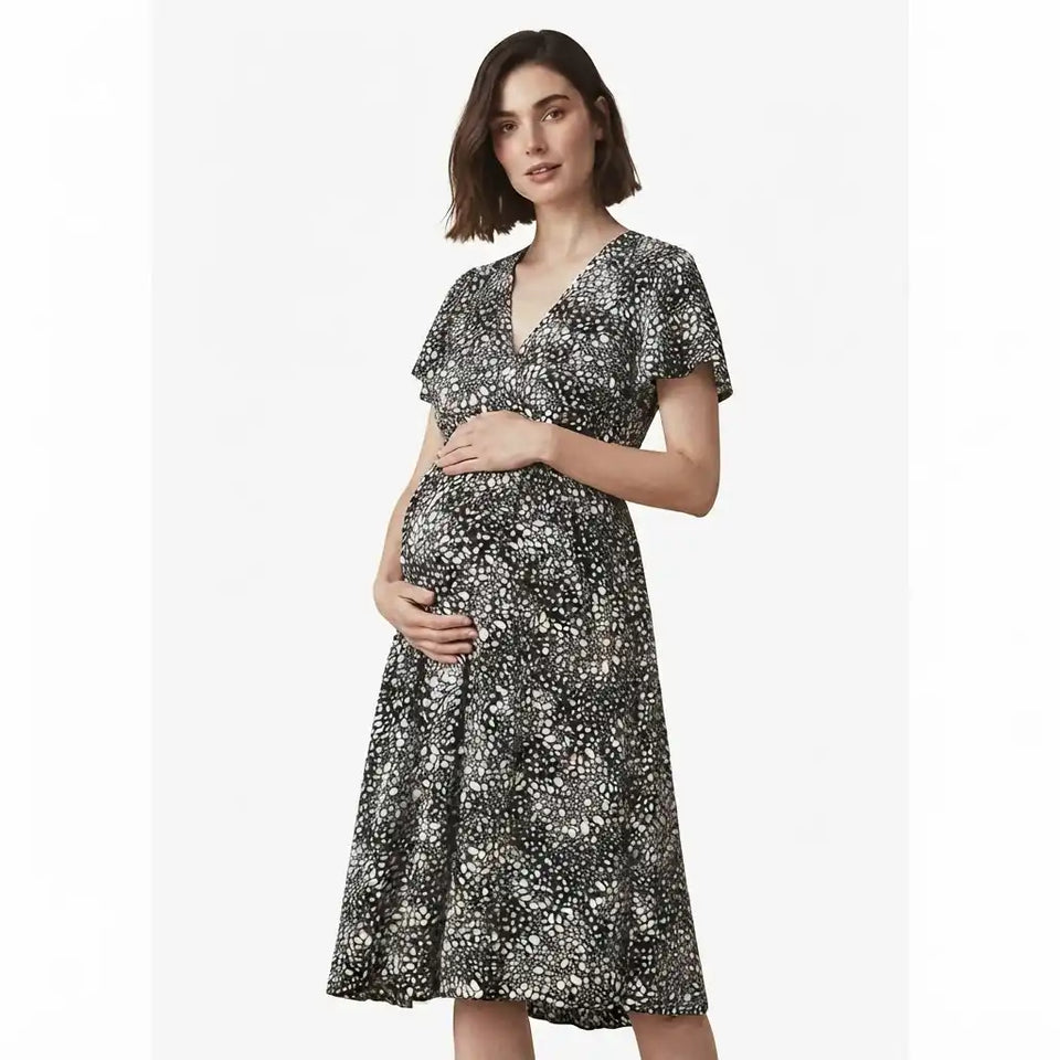 Sinsay Women's Black & White Printed Maternity Dress