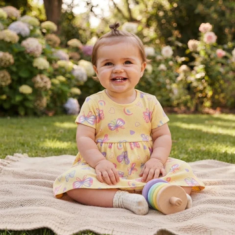 Sinsay Baby Girl's Light Yellow Butterfly Printed Dress
