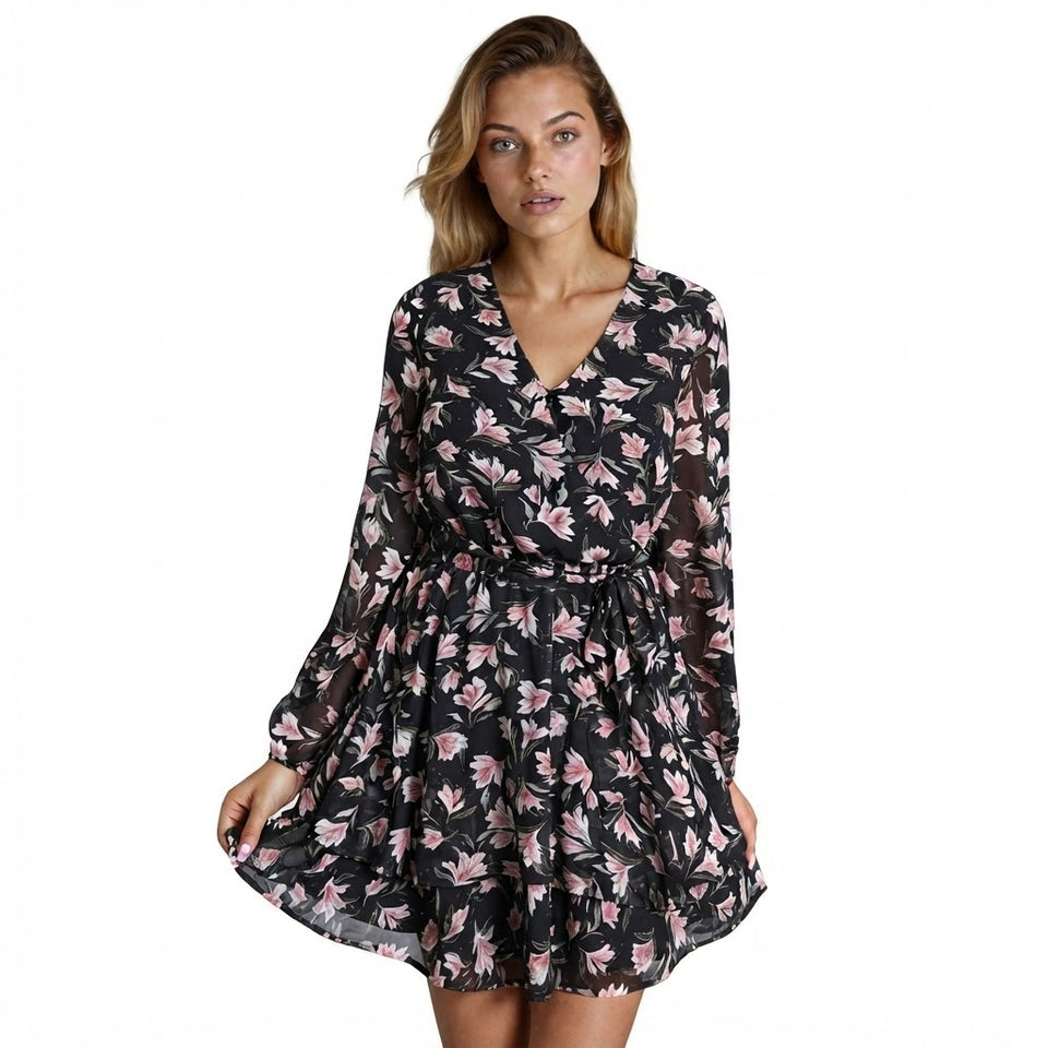Sinsay Women's Black & Pink Floral Mini Dress
