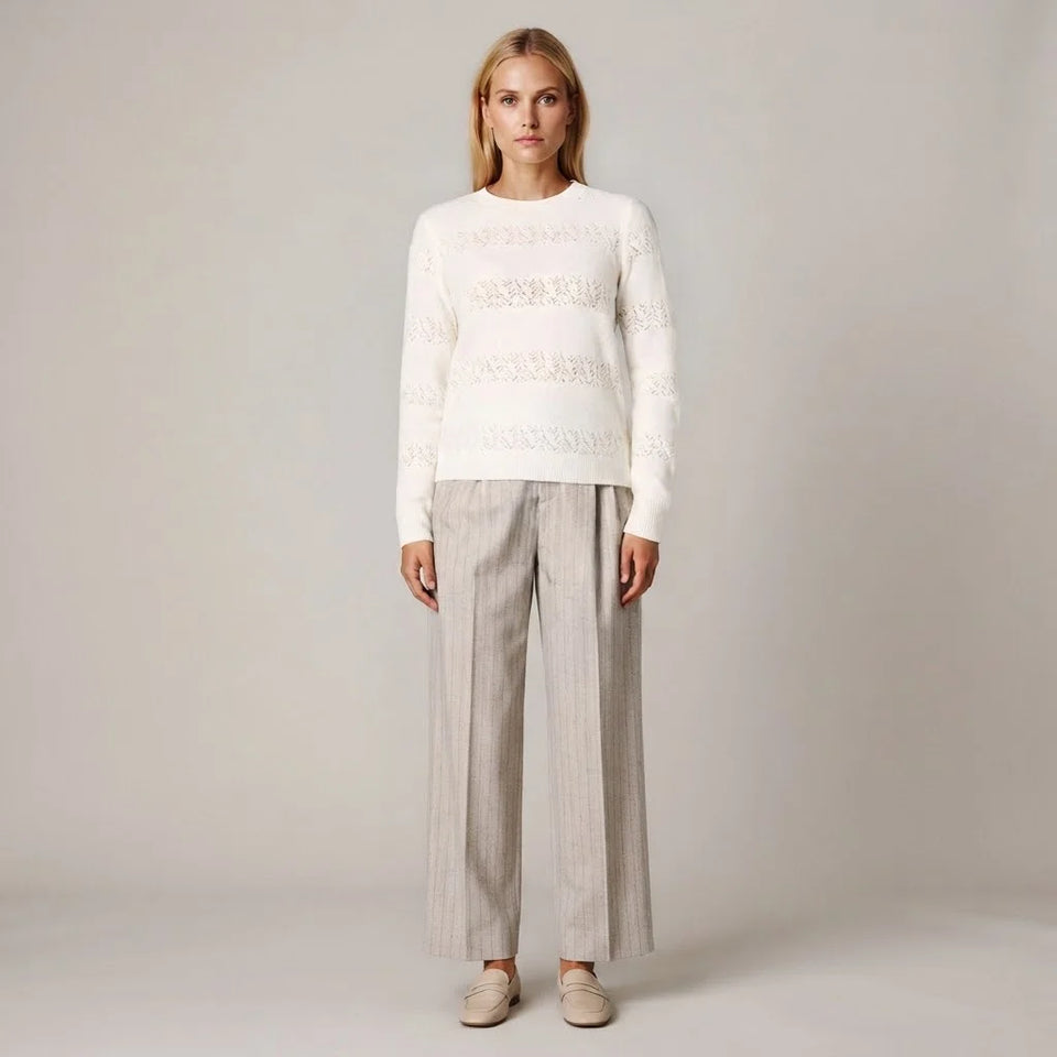Sinsay Women's Cream Openwork Wool Sweater