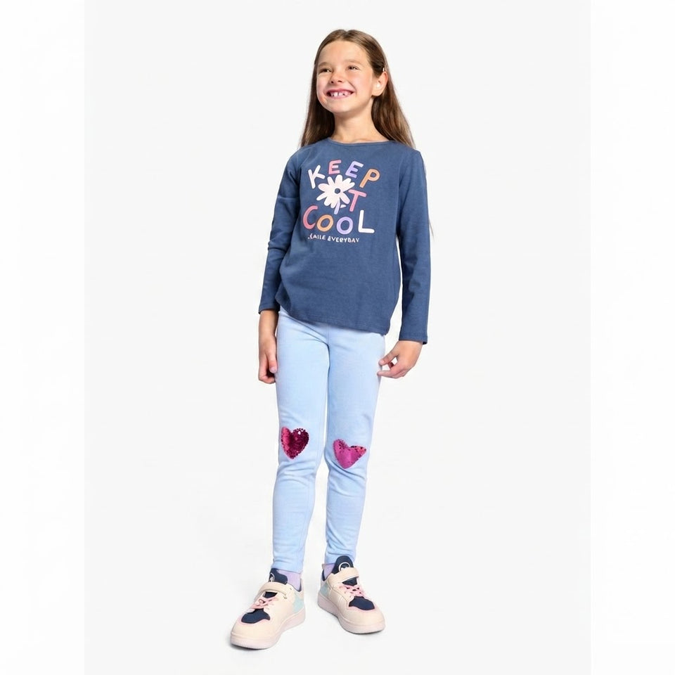 Sinsay Girl's Light Blue Heart Sequin Detail Leggings