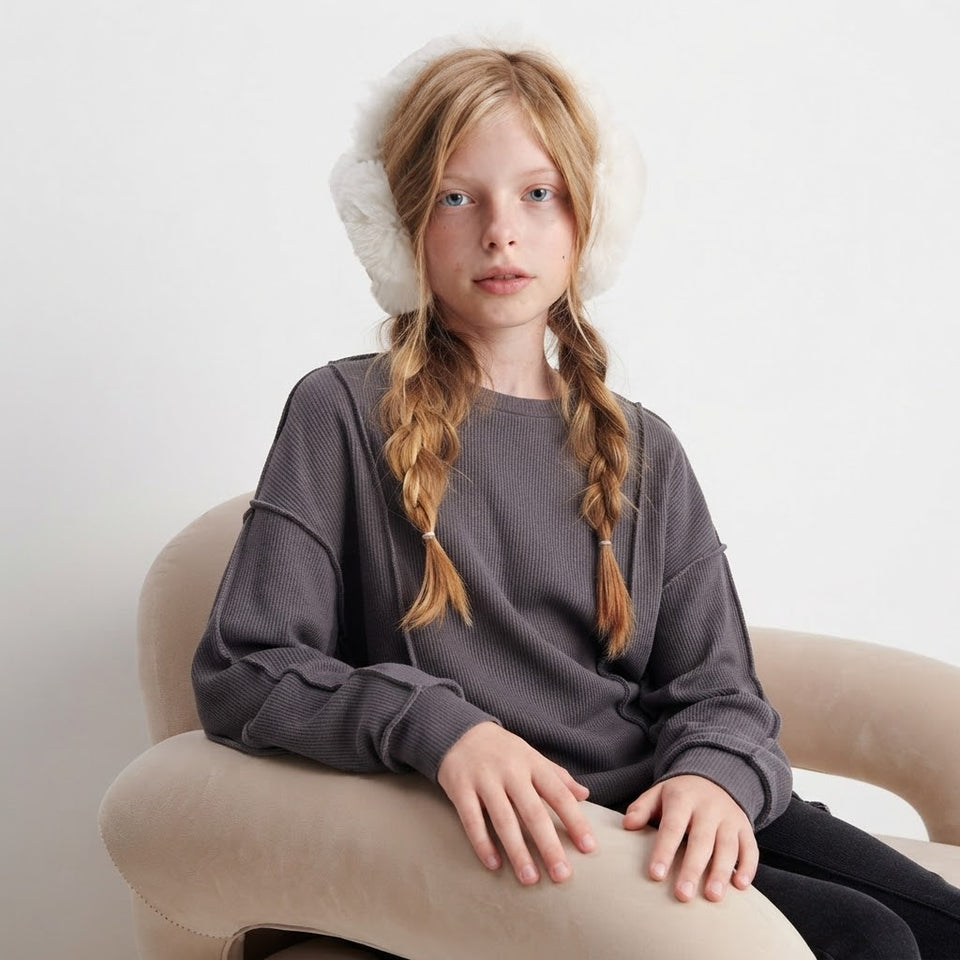 Sinsay Girl's Grey Ribbed Sweatshirt