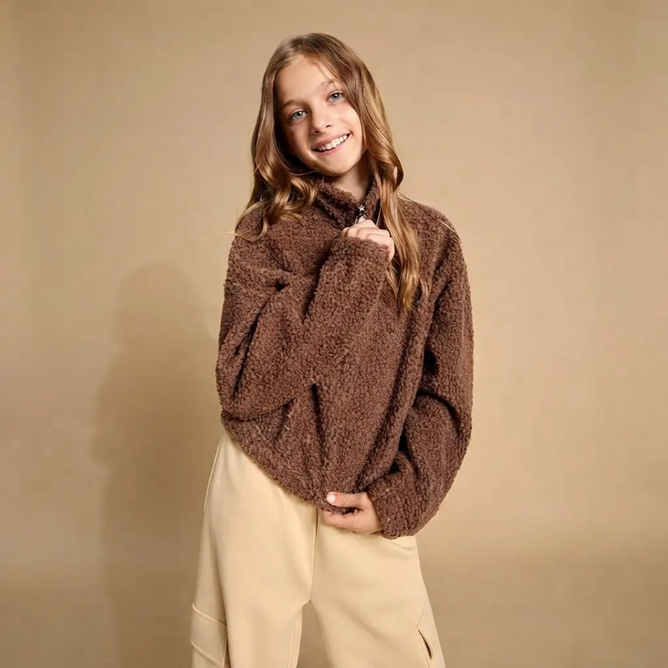 Sinsay Girl's Brown Stand-Up Collar Sweatshirt