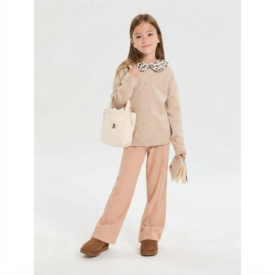 Sinsay Girl's Beige Relaxed Neutral Wide-Leg Sweatpants