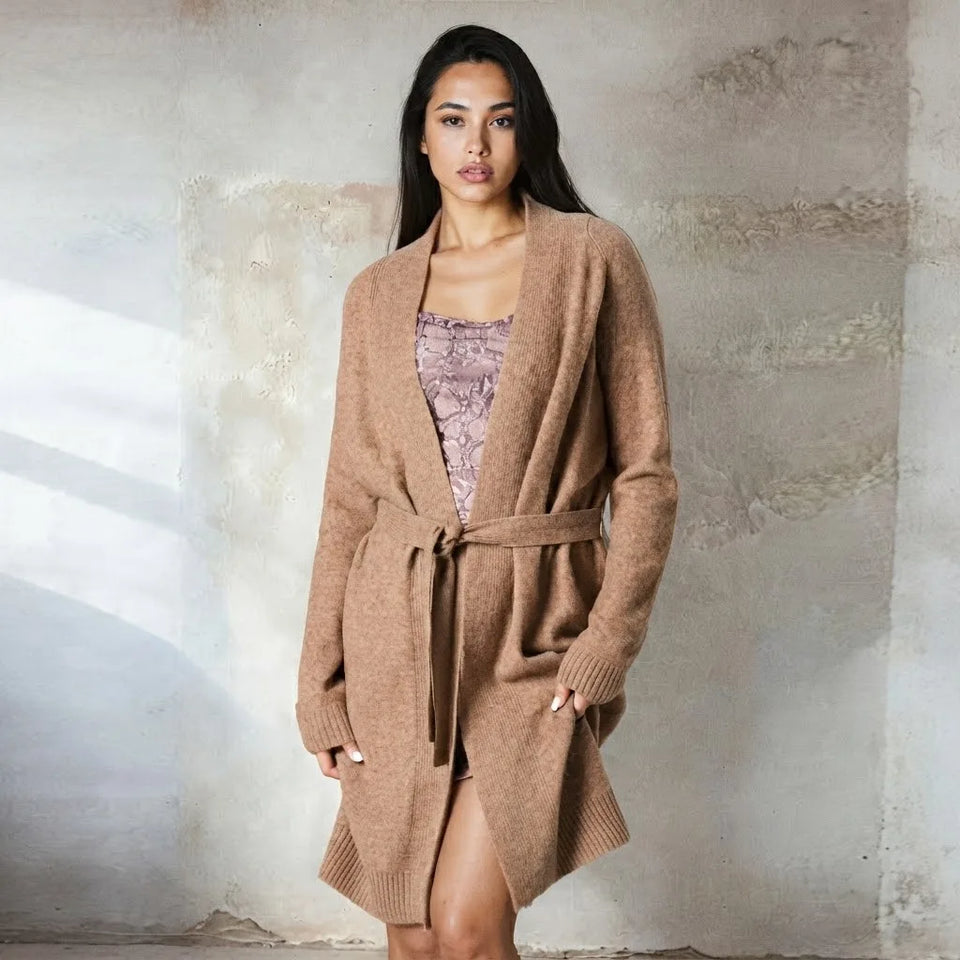 Sinsay Women's Beige Long Belted Cardigan