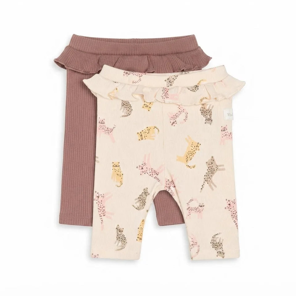 Sinsay Baby Girl's Brown & Cream Animal Printed Pack Of 2 Leggings