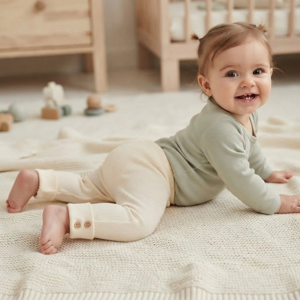 Sinsay Baby Girl's Cream Ribbed Leggings