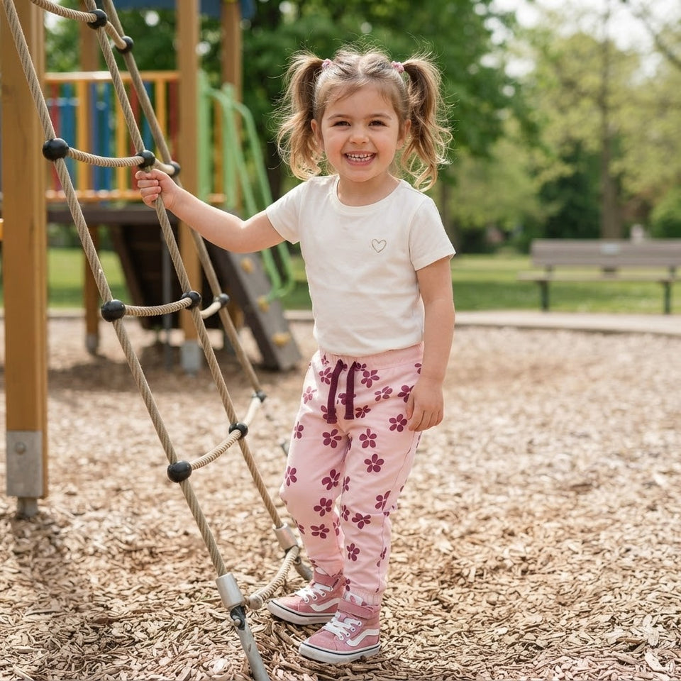 Sinsay Girl's Light Pink All Over Magenta Floral Daisy Sweatpants