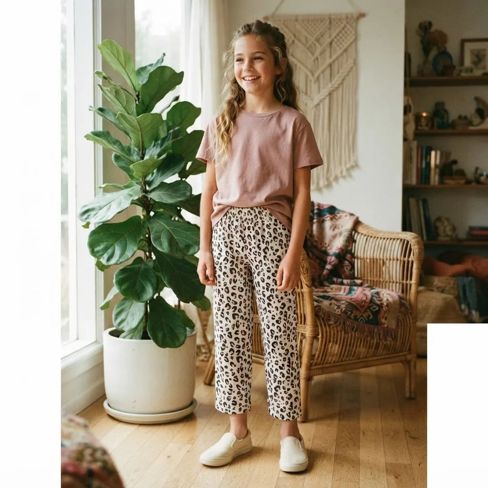 Sinsay Girl's Black & Cream Leopard Print Pajama Bottoms