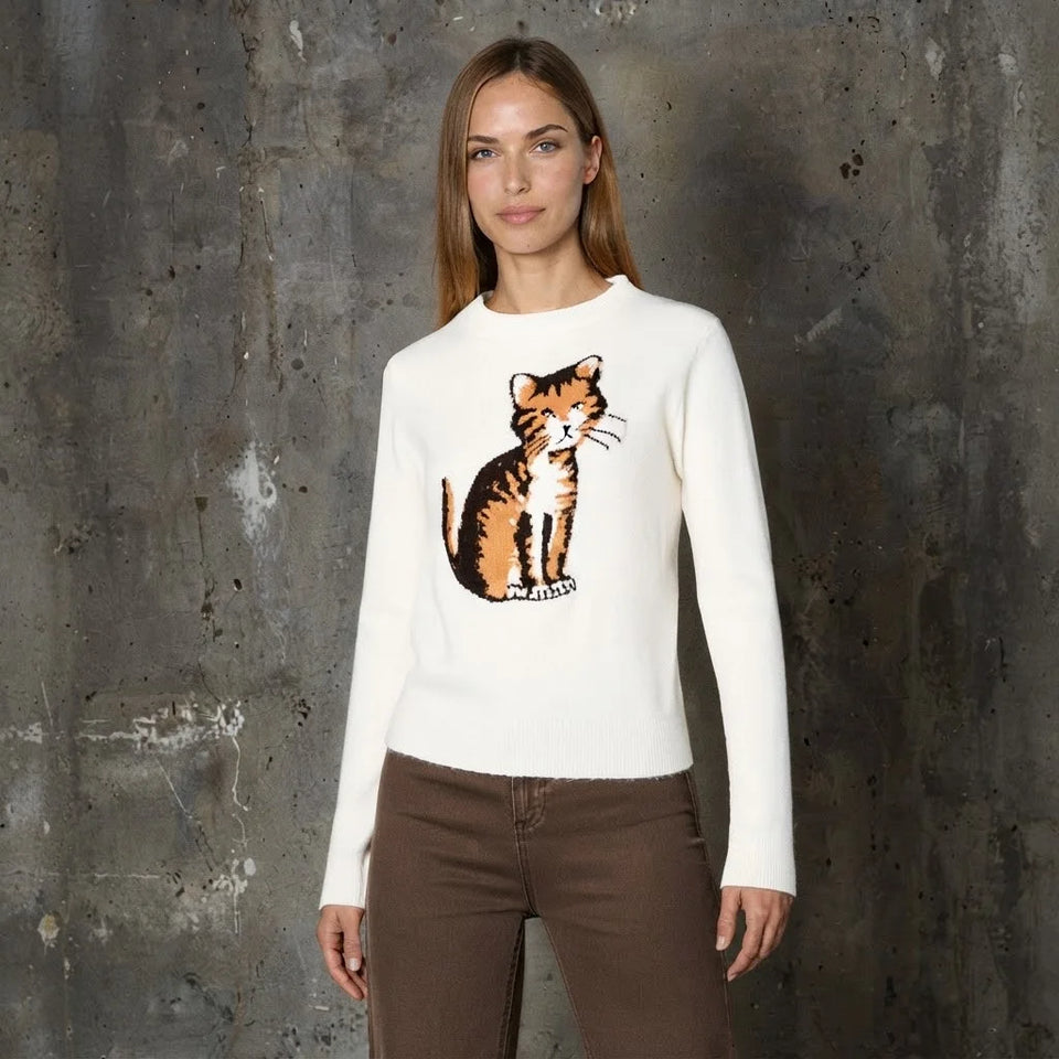 Sinsay Women's Cream Printed Casual Sweater