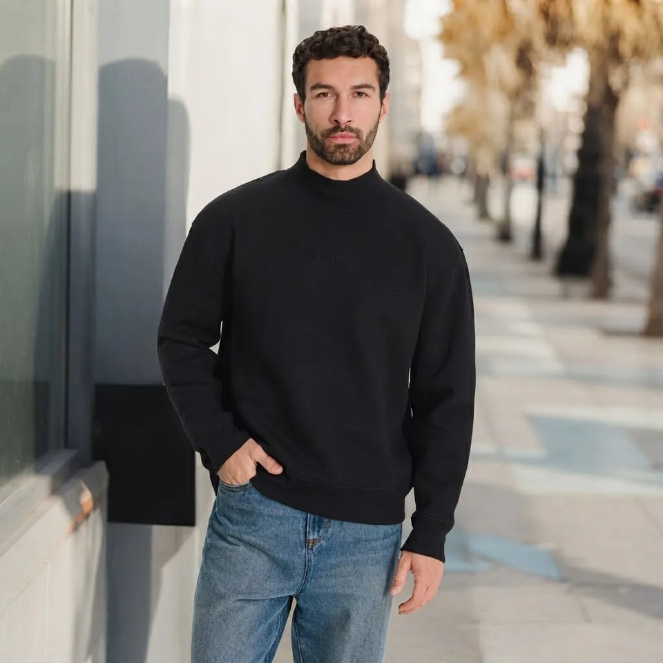 Sinsay Men's Black Stand Up Collar Sweatshirt