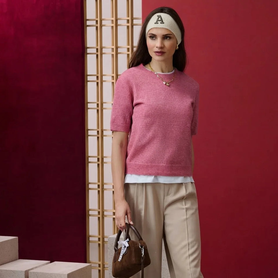 Sinsay Women's Pink Wool Blend Short-Sleeves Sweater