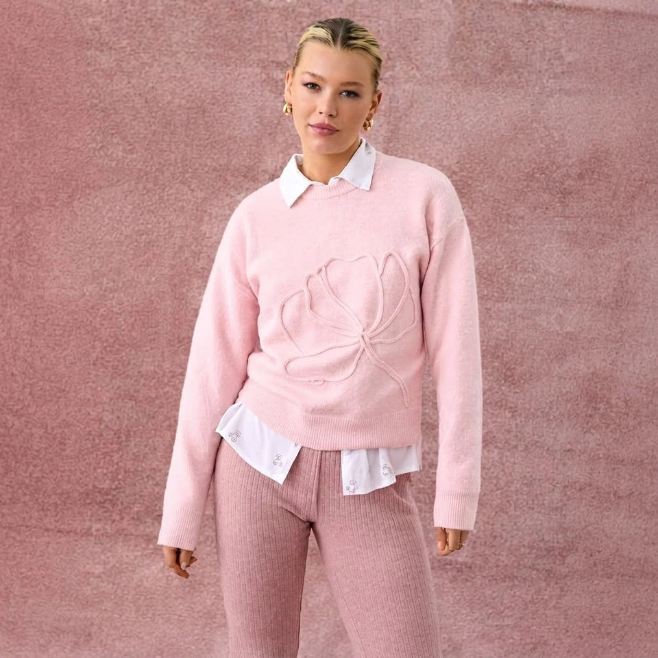 Sinsay Women's Pastel Pink 3D Application Sweater