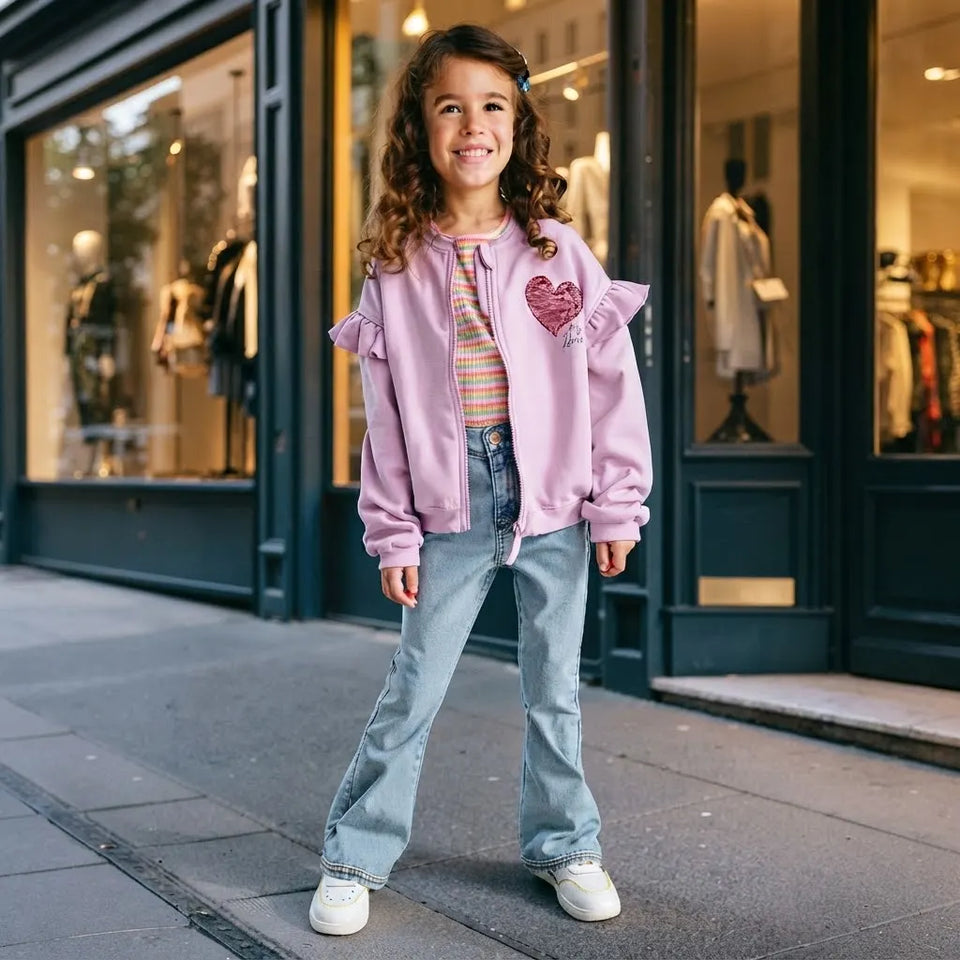 Sinsay Girl's Light Purple Sequined Heart Ruffled Shoulder Jacket