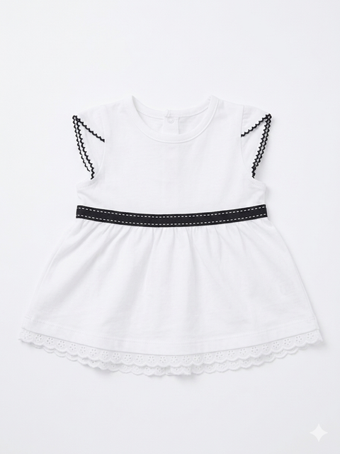 Charanga Baby Girl's White & Black Short Sleeves Dress | Charanga In Lebanon