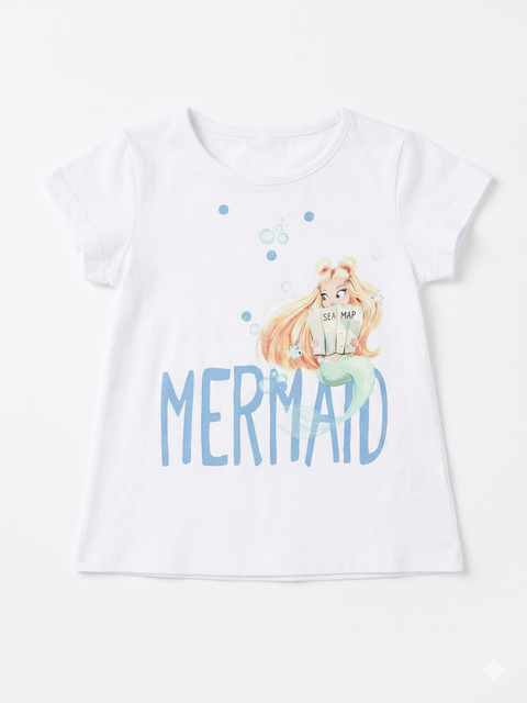Charanga Baby Girl's White Mermaid Printed T-Shirts | Charanga In Lebanon